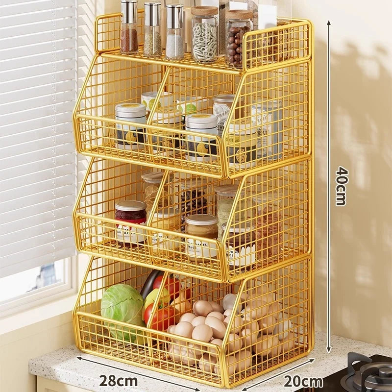 Countertop Organizer Coated Wire Two Baskets Top Shelf