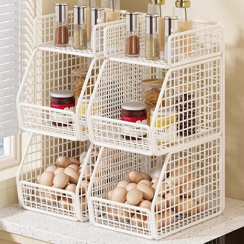 Countertop Organizer Coated Wire Two Baskets Top Shelf