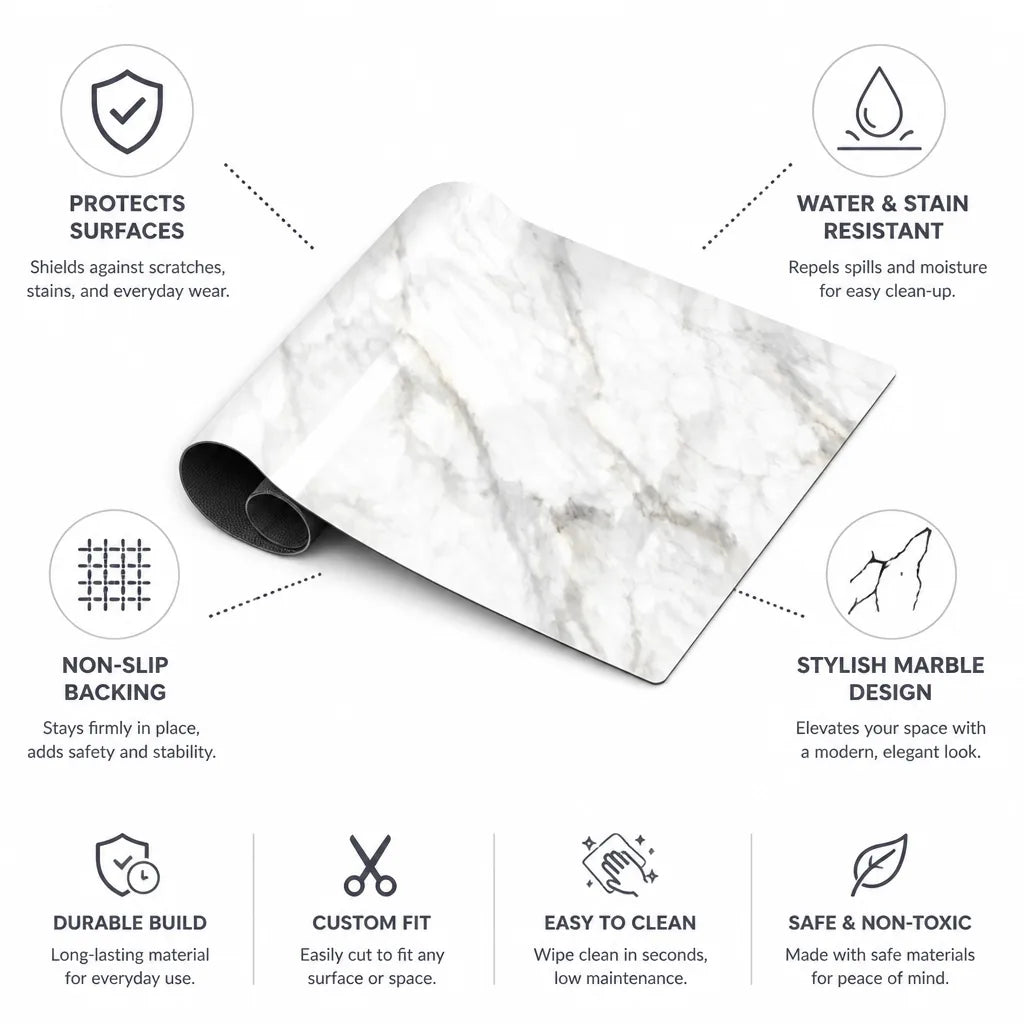 Countertop Protector Mat Marble Effect Non-Slip & Water-Resistant