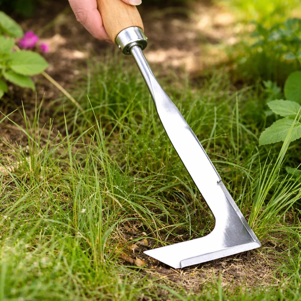 Crevice Weeding Tool L-Shaped Stainless Steel Blade Wooden Handle