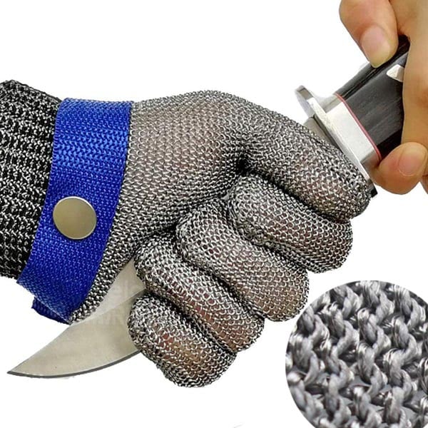 Cut-Resistant Glove 316L Stainless Steel Mesh ANSI A9 Dishwasher-Safe