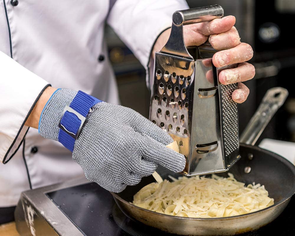 Cut-Resistant Glove 316L Stainless Steel Mesh ANSI A9 Dishwasher-Safe