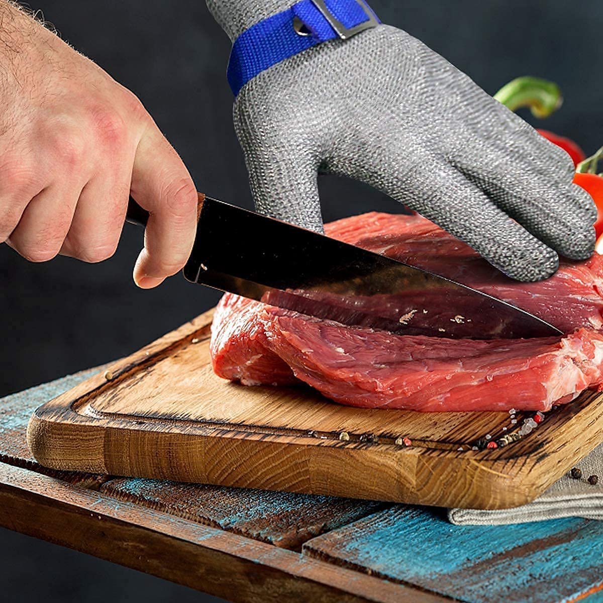 Cut-Resistant Glove 316L Stainless Steel Mesh ANSI A9 Dishwasher-Safe