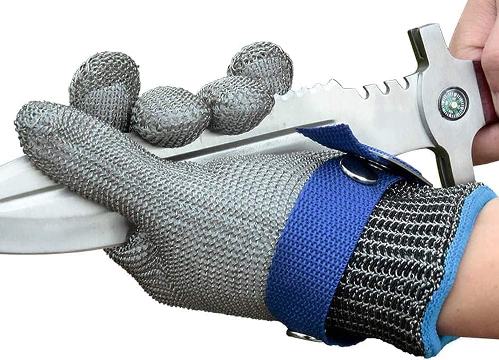 Cut-Resistant Glove 316L Stainless Steel Mesh ANSI A9 Dishwasher-Safe