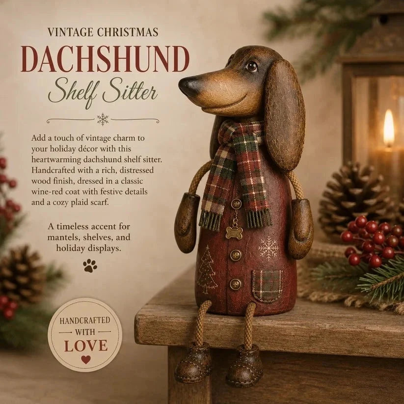 Dachshund Shelf Sitter Christmas Decor Plaid Scarf Rope Legs