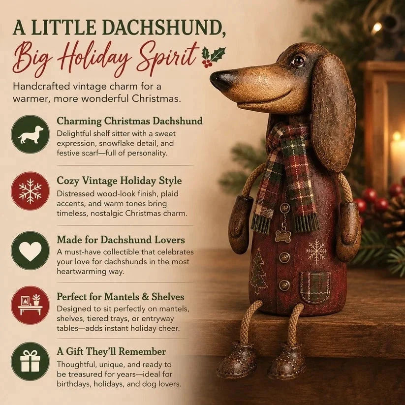 Dachshund Shelf Sitter Christmas Decor Plaid Scarf Rope Legs