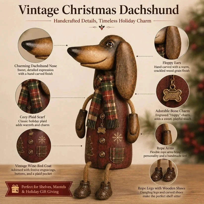 Dachshund Shelf Sitter Christmas Decor Plaid Scarf Rope Legs
