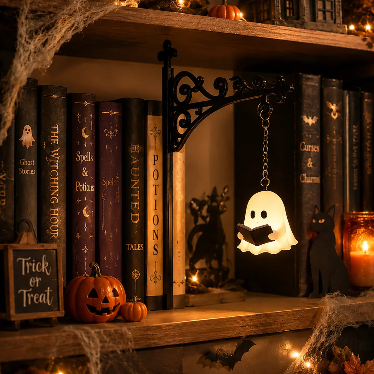 Decorative Light Ghost Shape Warm White Cordless	Button-Battery Powered
