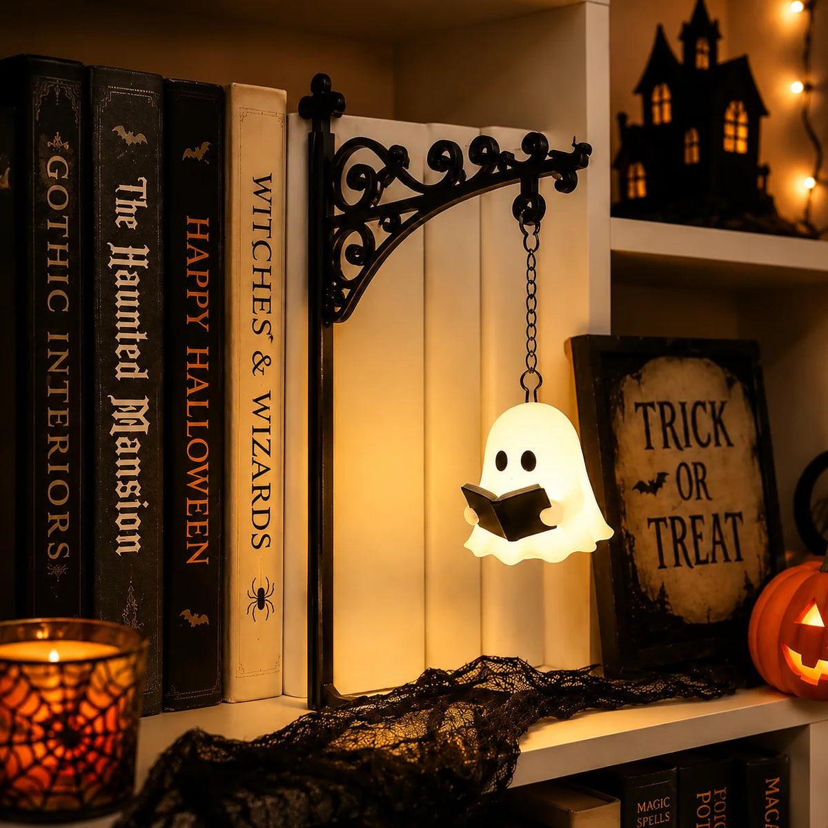 Decorative Light Ghost Shape Warm White Cordless	Button-Battery Powered