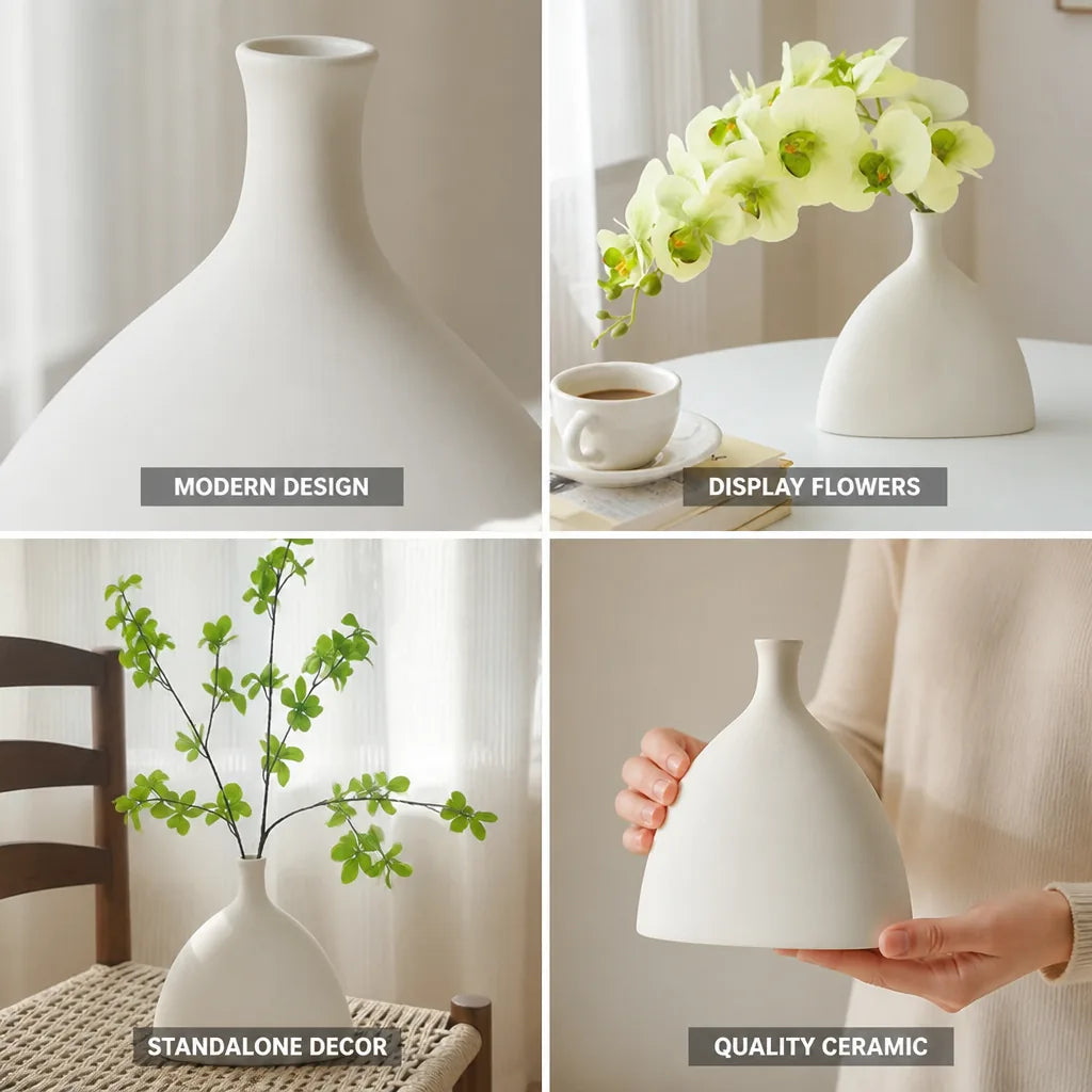 Decorative Vase White Ceramic Modern Minimalist Design