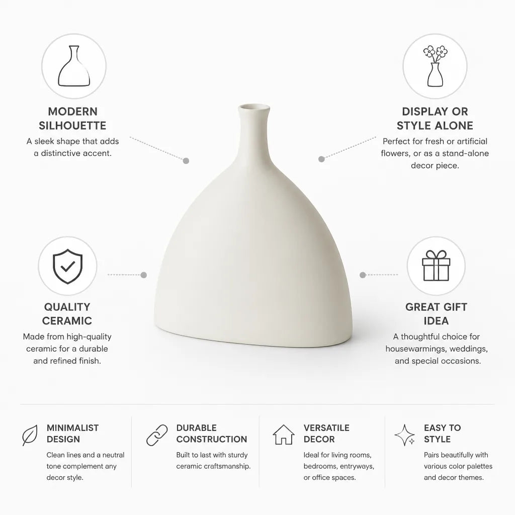 Decorative Vase White Ceramic Modern Minimalist Design