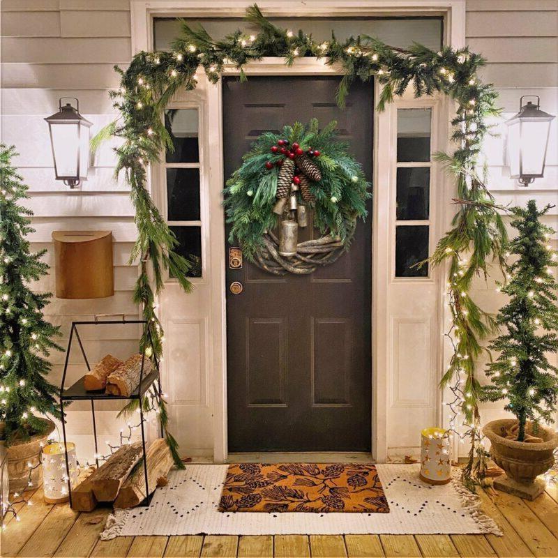 Decorative Wreath Pinecones & Golden Bells Weather-Resistant 17-Inch
