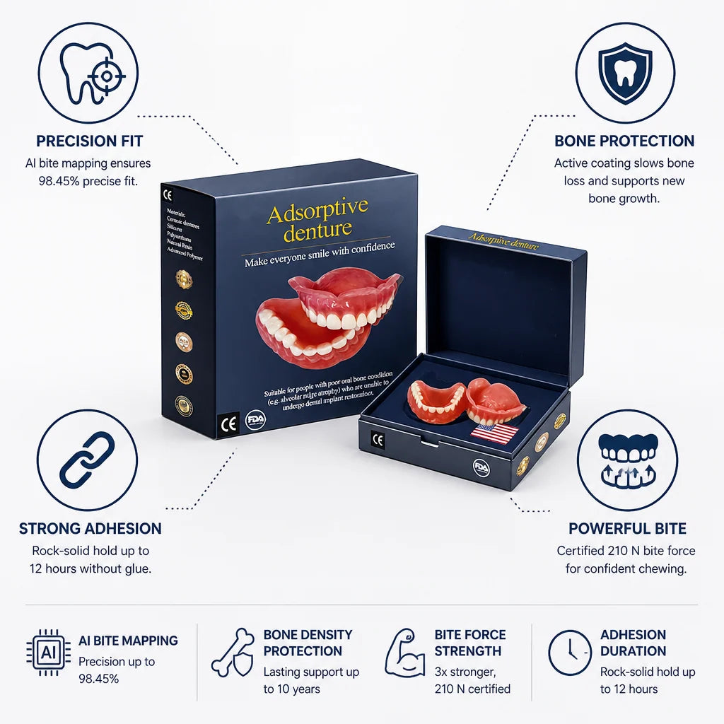 Denture Set AI Bite-Mapped Adhesive-Free 12-Hour Hold