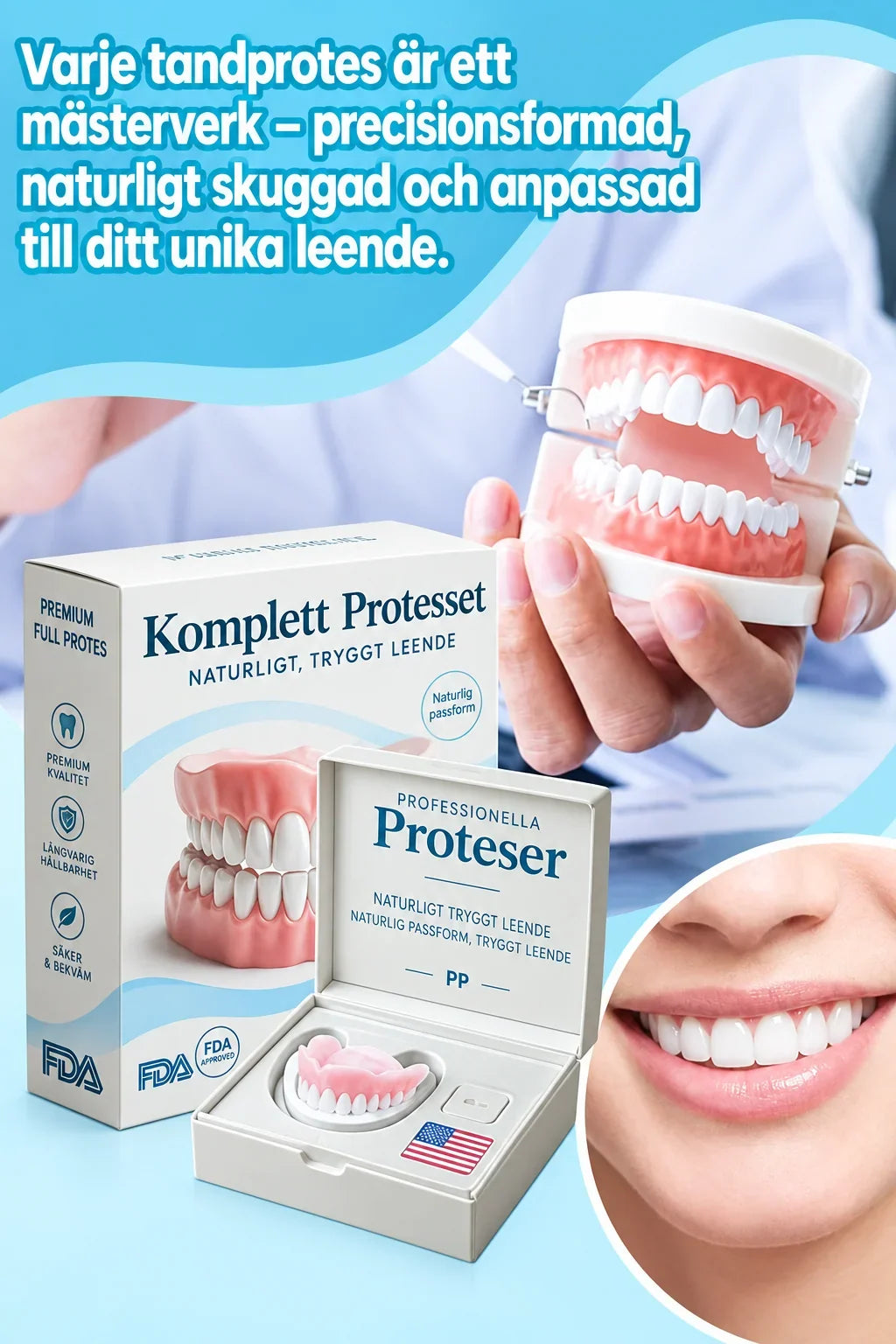 Denture Set Moldable Natural Rubber Reusable Upper & Lower Pieces