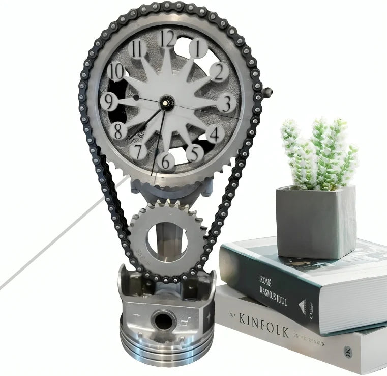 Desk Clock Rotating Gears USB Powered Industrial Style