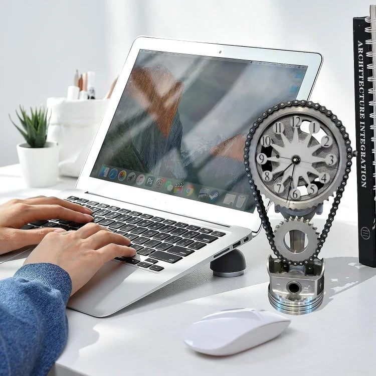 Desk Clock Rotating Gears USB Powered Industrial Style