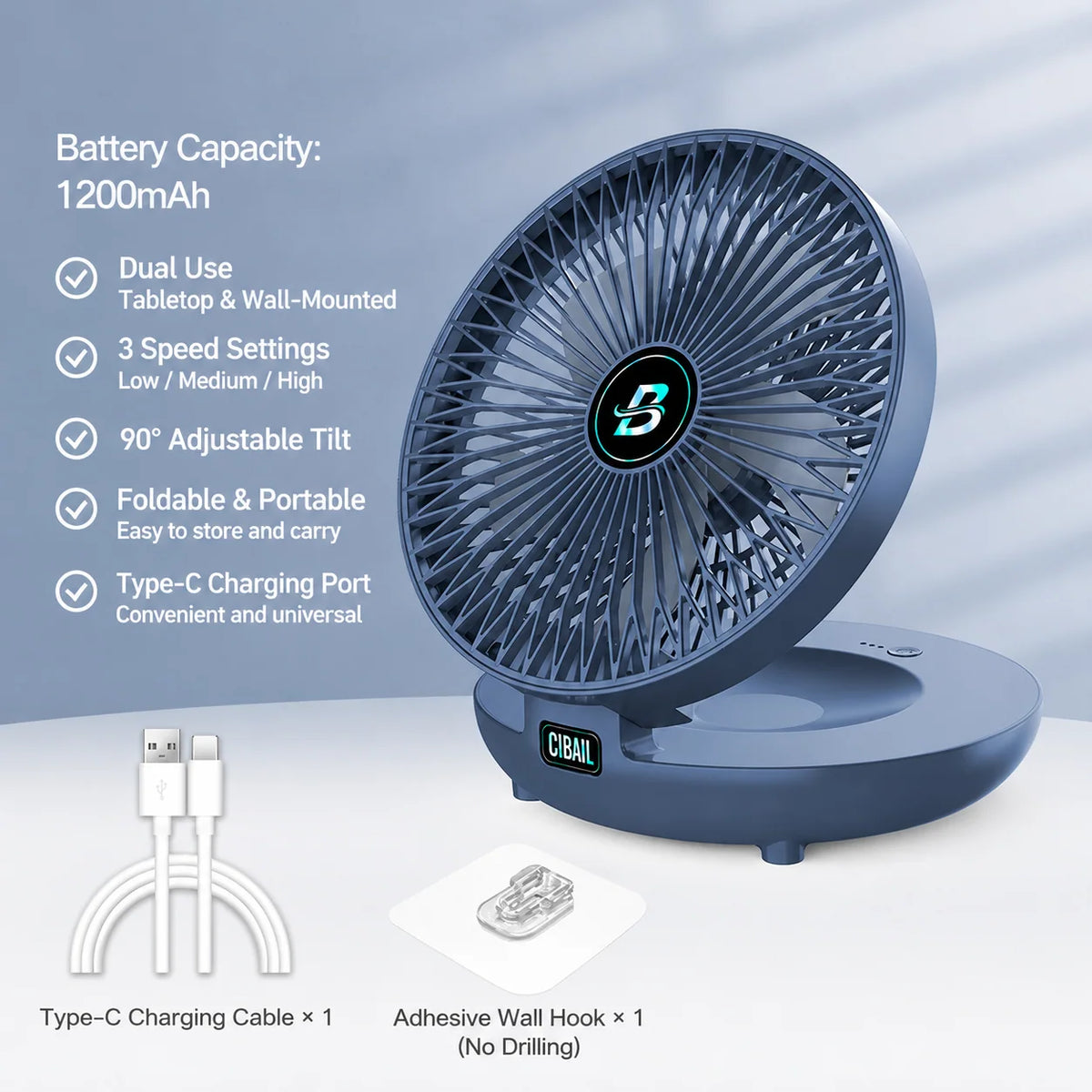 Desk Fan Cordless USB Rechargeable 36-Hour Battery Life
