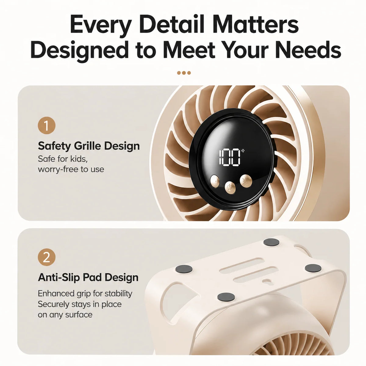 Desk Fan Rechargeable Cordless Quiet Brushless Motor