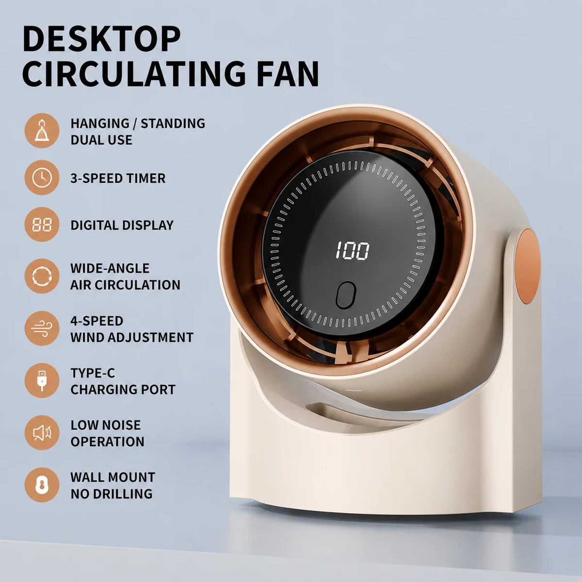 Desk Fan USB Powered Oscillating Adjustable Airflow