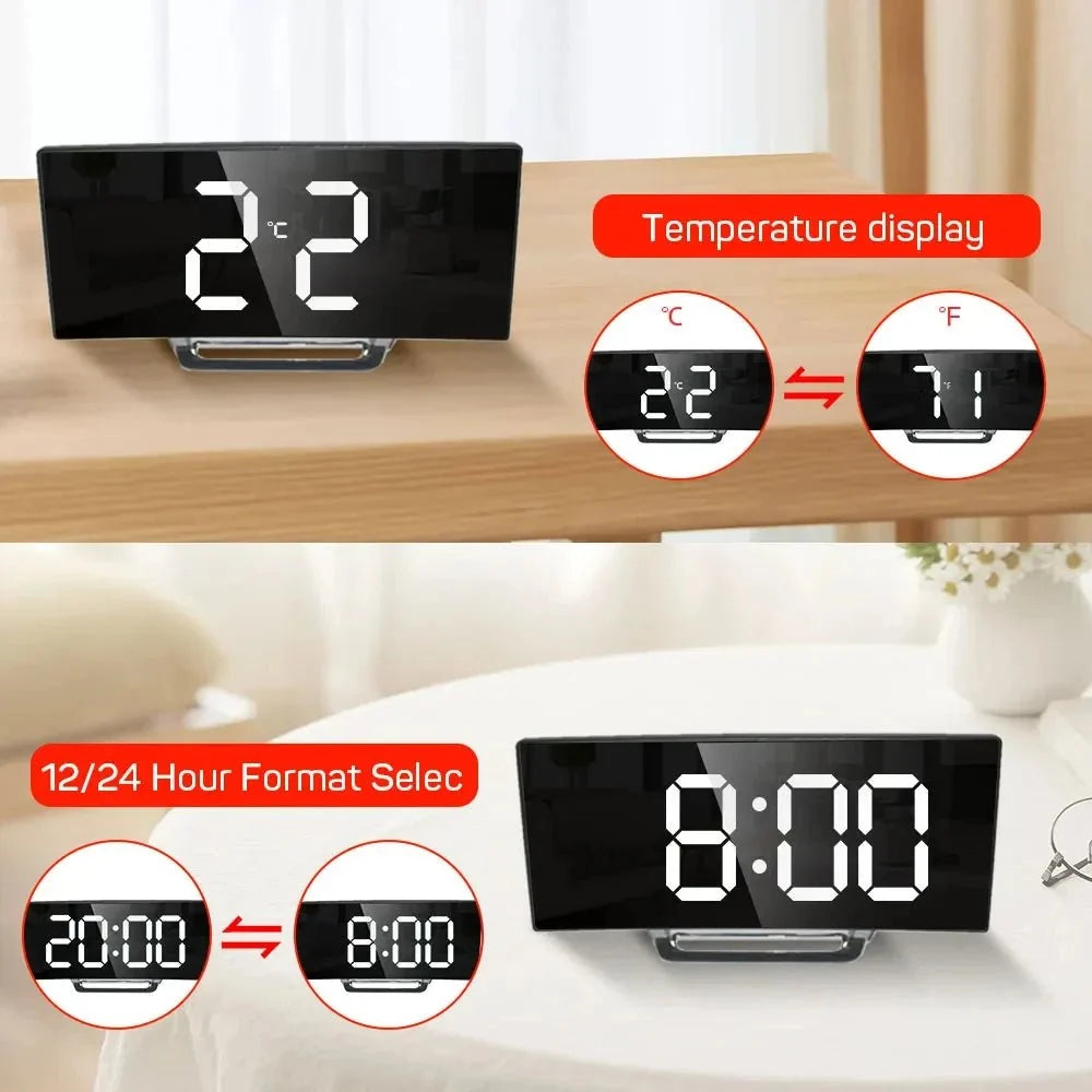 Digital Alarm Clock Large LED Display Silent Operation