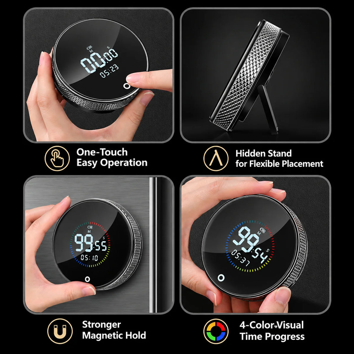 Digital Countdown Timer USB-C Rechargeable Magnetic Back