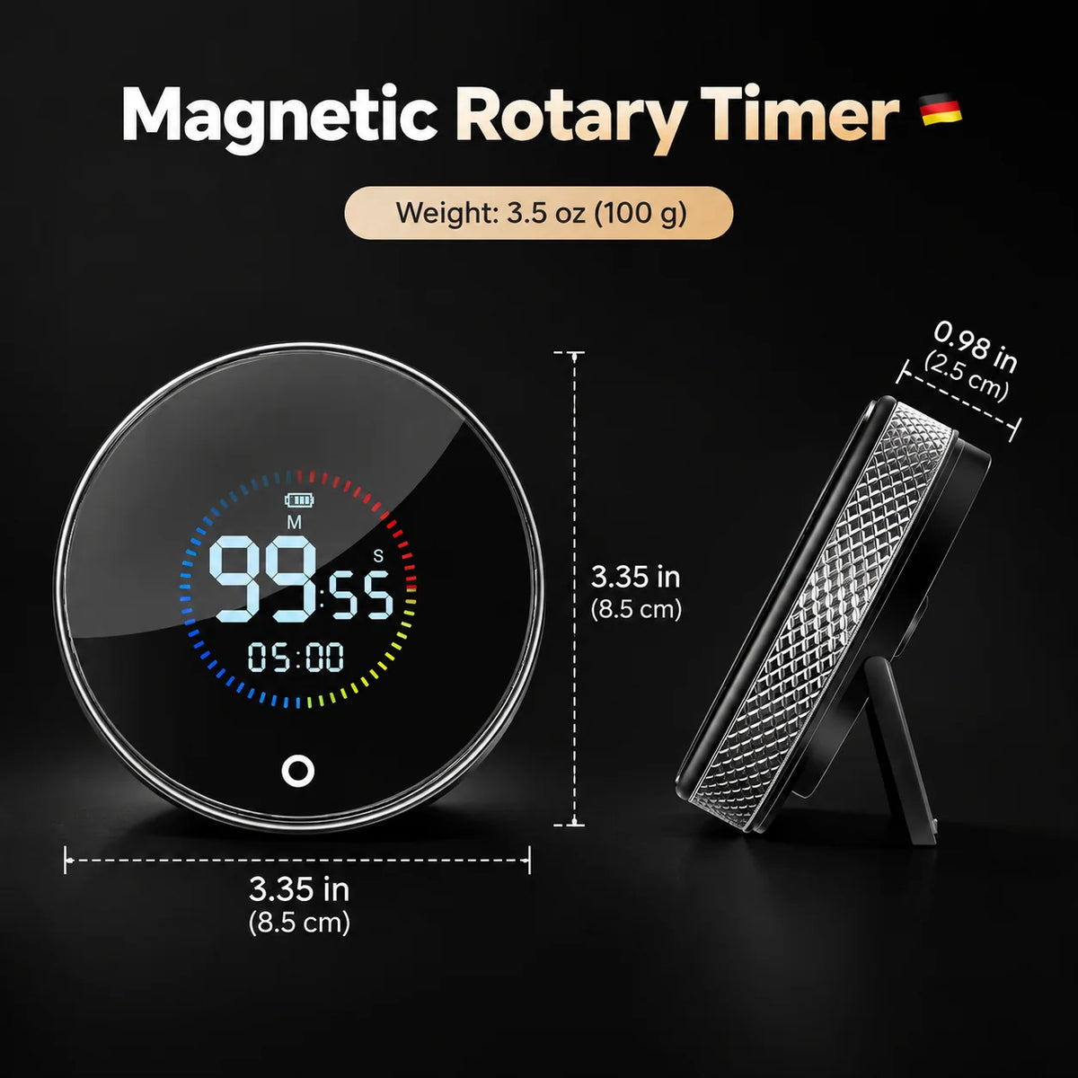 Digital Countdown Timer USB-C Rechargeable Magnetic Back
