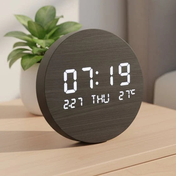 Digital Desk Clock LED Display Compact 7.7-Inch Design
