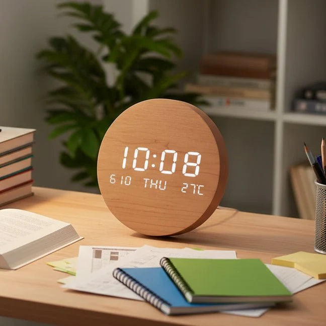 Digital Desk Clock LED Display Compact 7.7-Inch Design