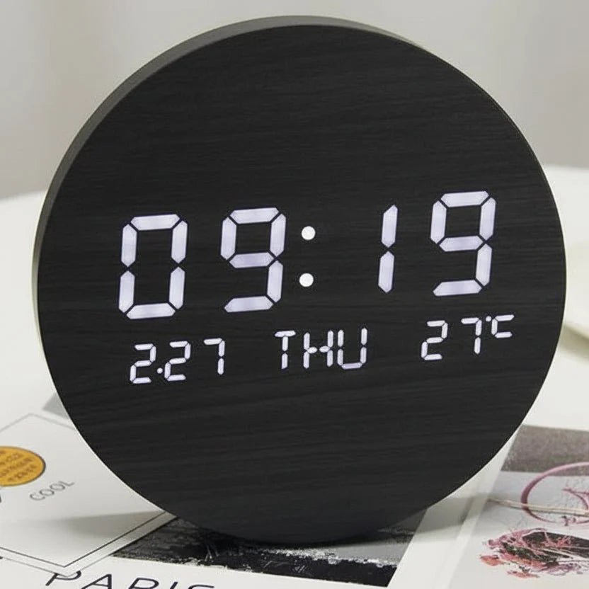 Digital Desk Clock LED Display Compact 7.7-Inch Design