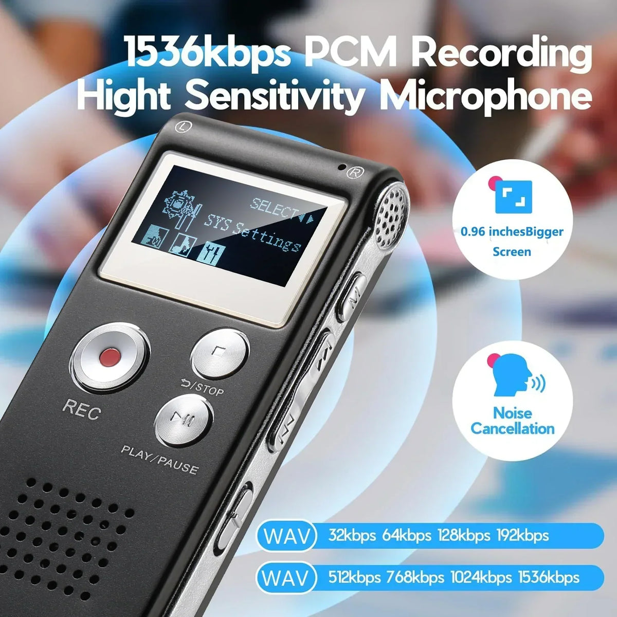 Digital Voice Recorder Voice-Activated WAV Recording Built-In Storage