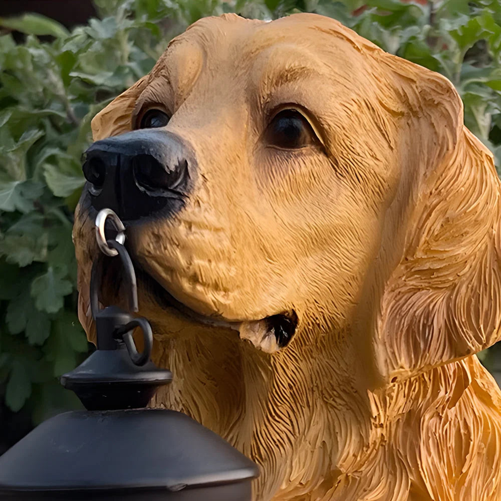 Dog Garden Statue Solar-Powered LED Lantern Weather-Resistant Resin