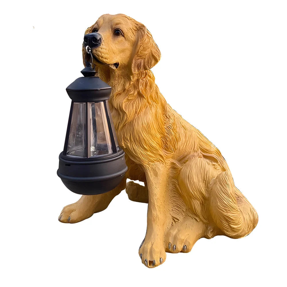 Dog Garden Statue Solar-Powered LED Lantern Weather-Resistant Resin