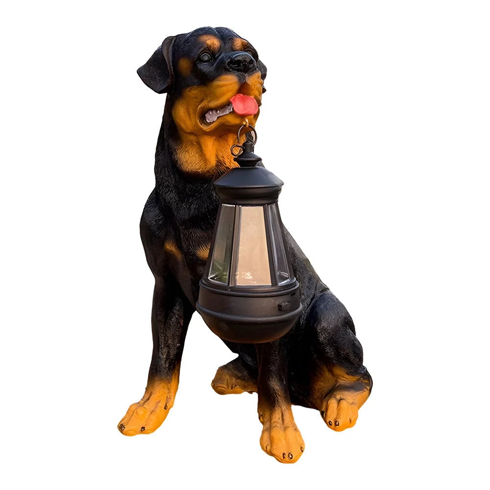 Dog Garden Statue Solar-Powered LED Lantern Weather-Resistant Resin