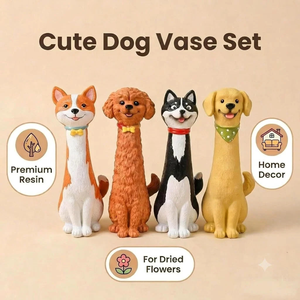 Dog Vase Hand-Painted Resin for Fresh or Dried Flowers
