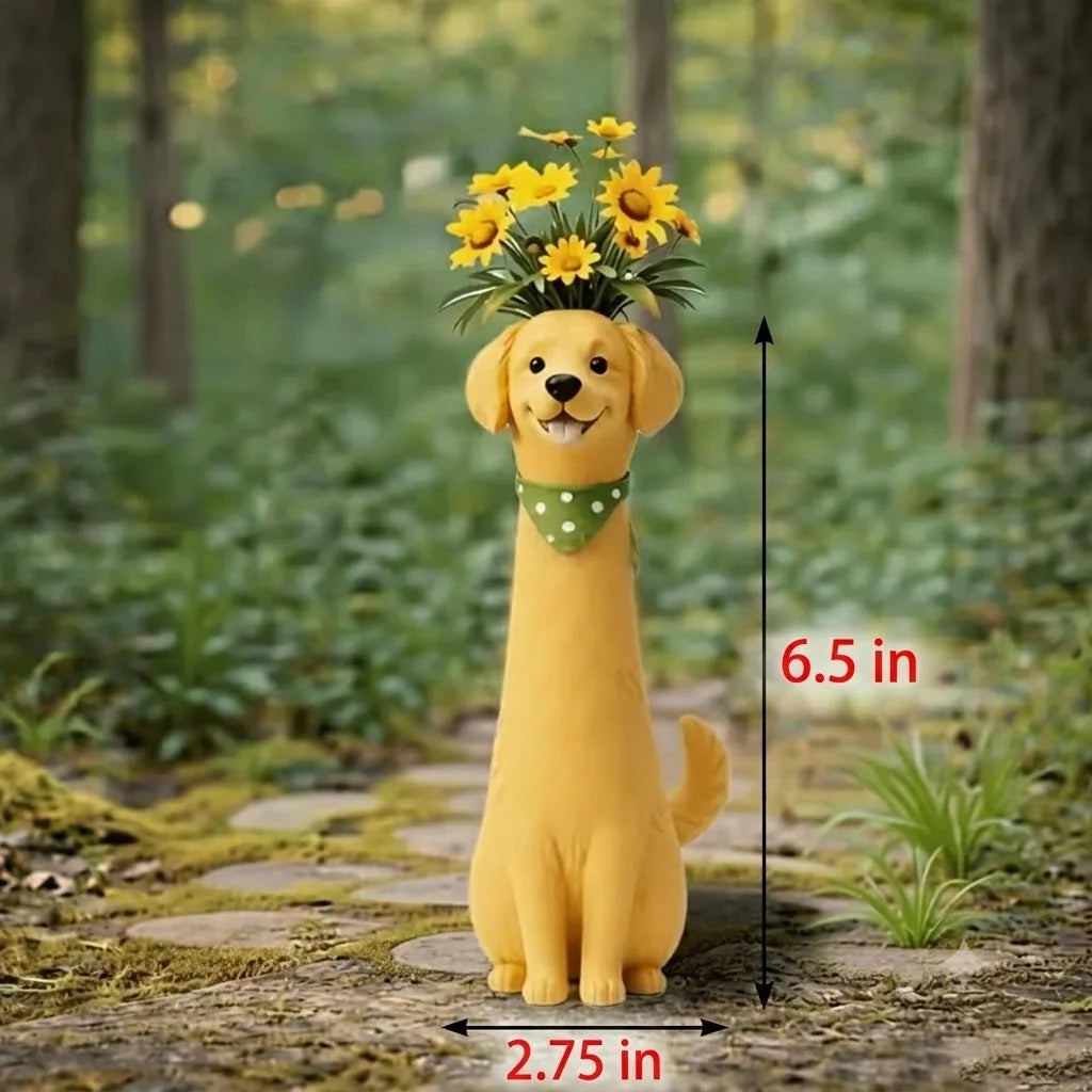 Dog Vase Hand-Painted Resin for Fresh or Dried Flowers