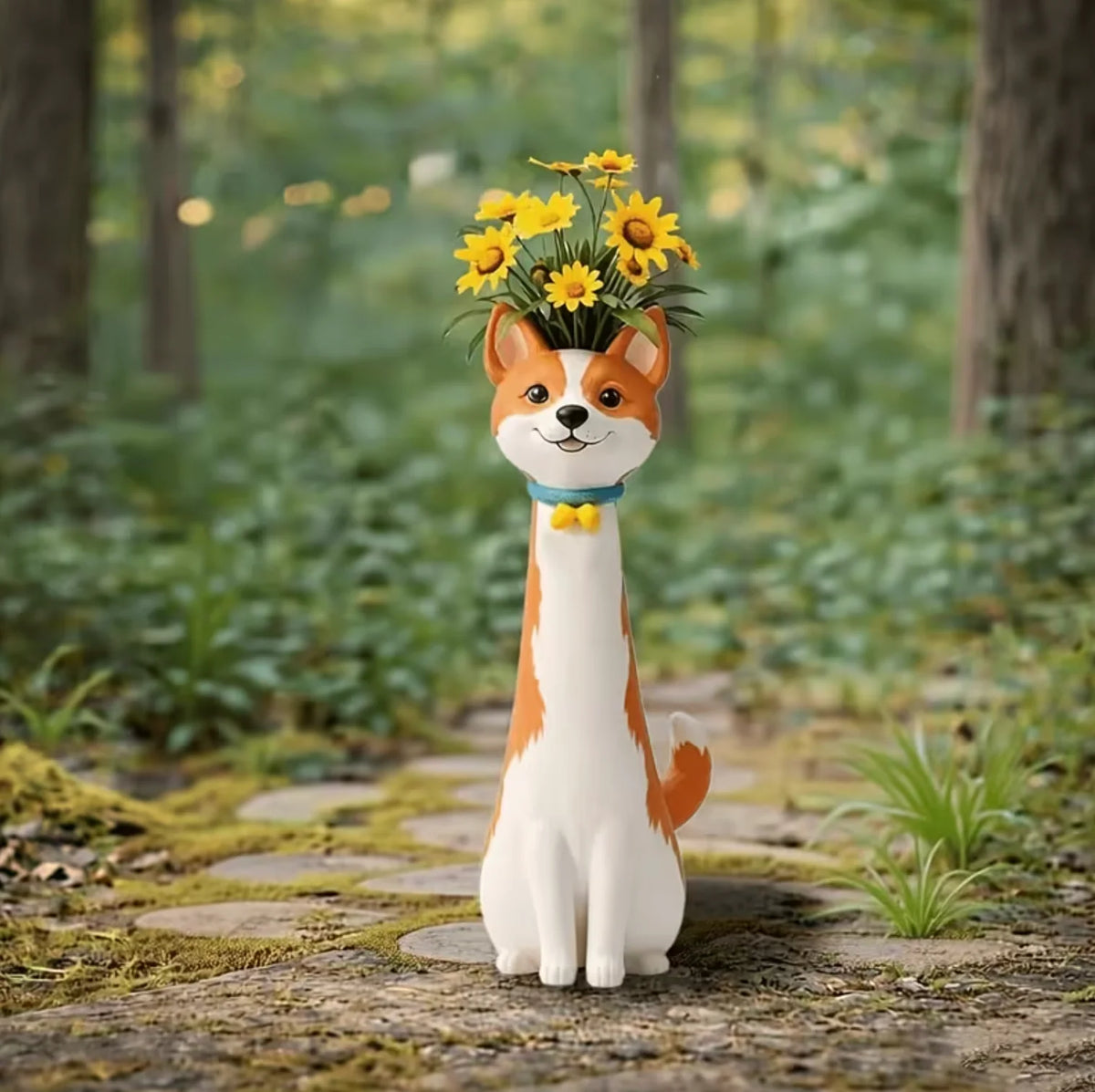 Dog Vase Hand-Painted Resin for Fresh or Dried Flowers