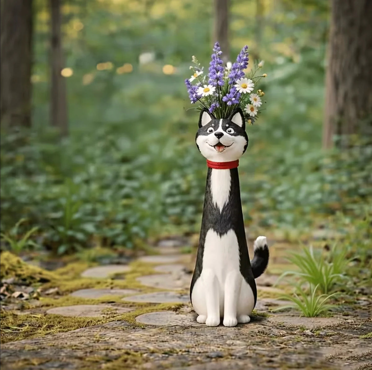 Dog Vase Hand-Painted Resin for Fresh or Dried Flowers