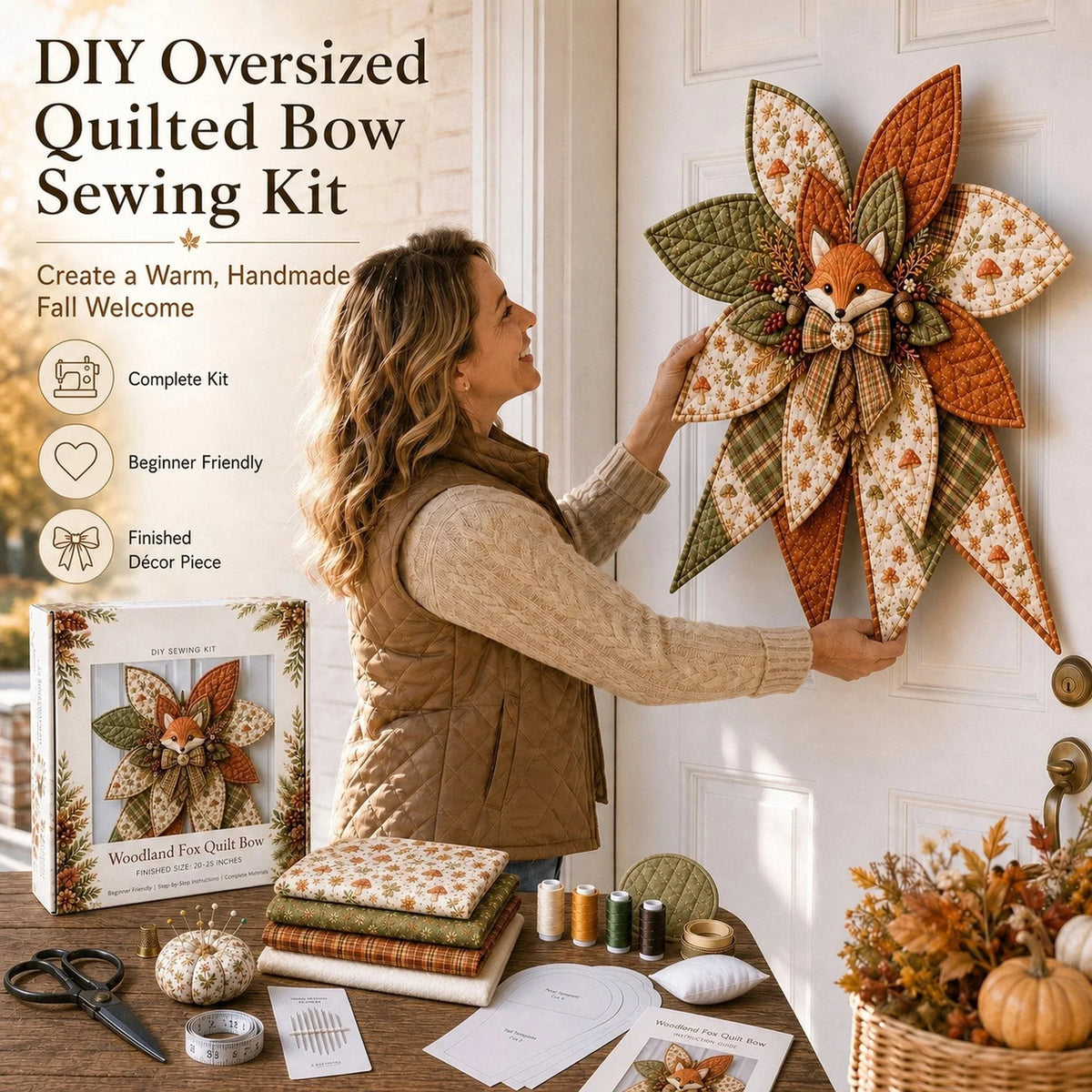Door Bow Sewing Kit Quilted Complete Beginner-Friendly