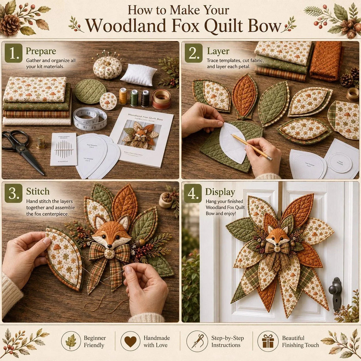 Door Bow Sewing Kit Quilted Complete Beginner-Friendly
