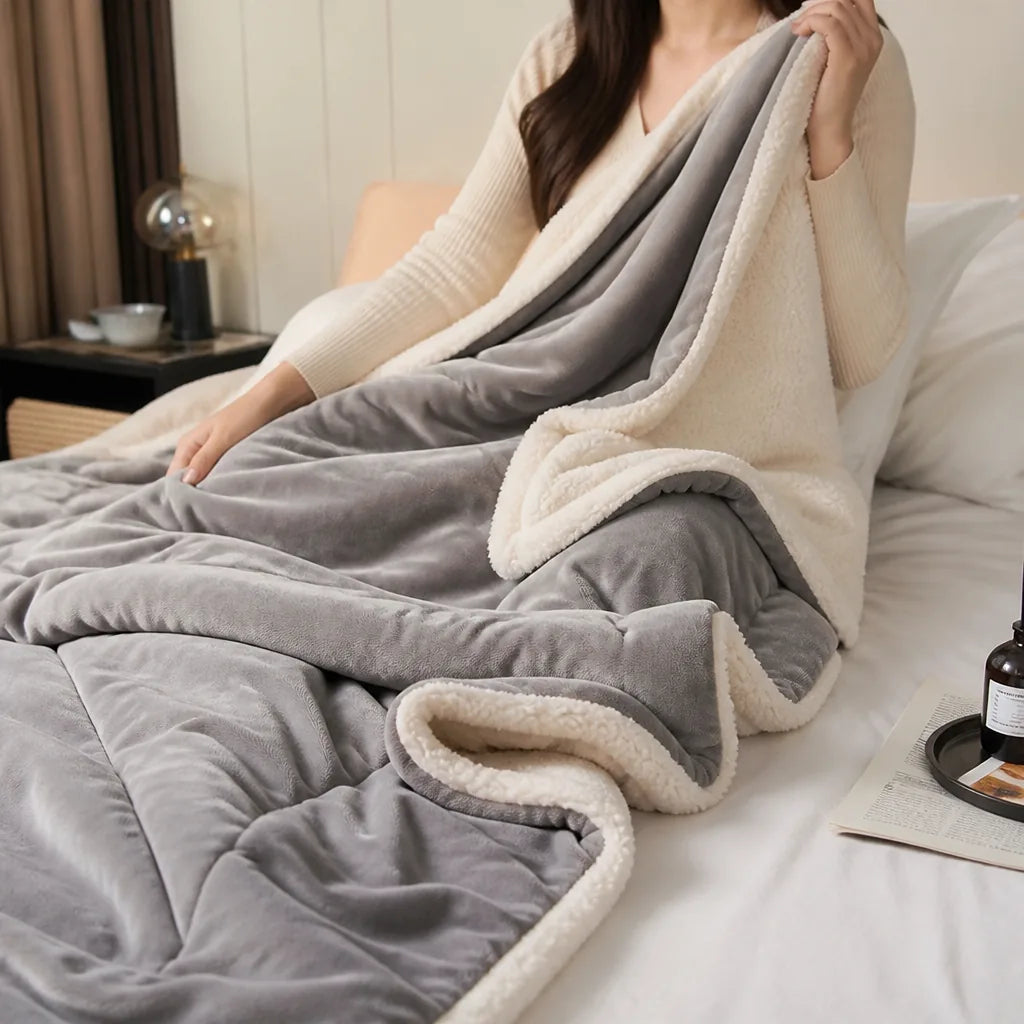 Double-Sided Blanket For Bed (Smooth Outer, Fluffy Inner)