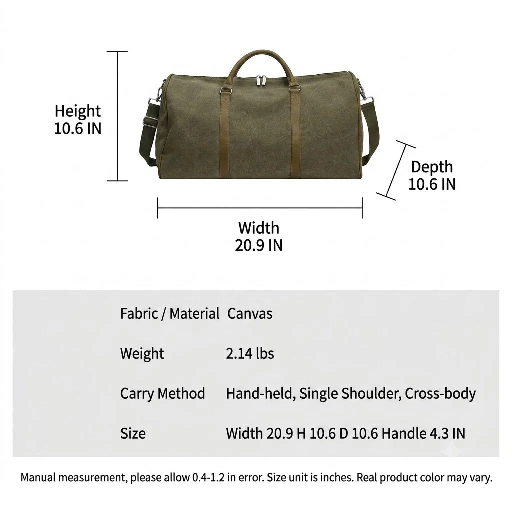Duffle Bag Canvas Wet-Dry Compartment Adjustable Strap