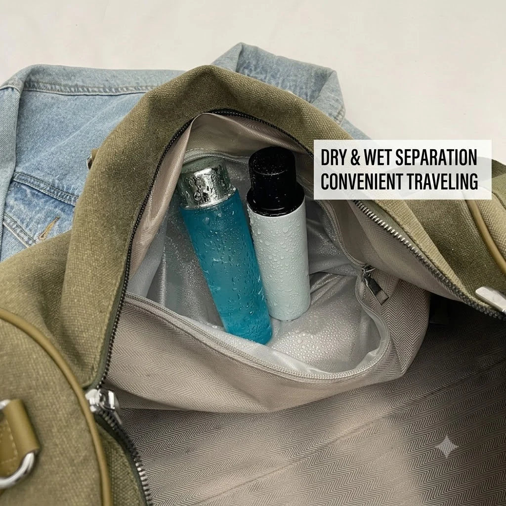 Duffle Bag Canvas Wet-Dry Compartment Adjustable Strap