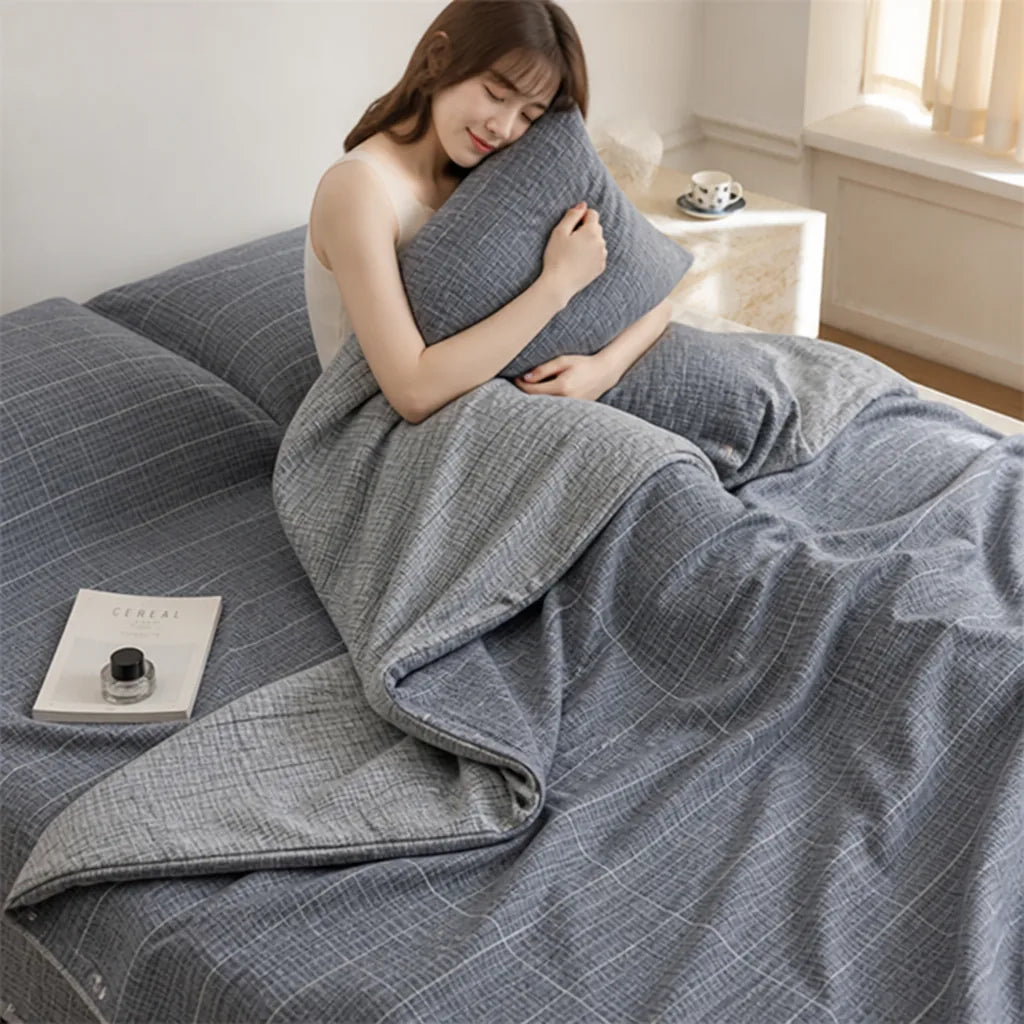 Duvet Cover Set Reversible Cotton-Linen Temperature-Regulating