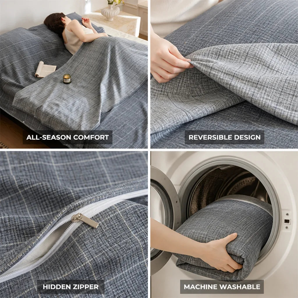 Duvet Cover Set Reversible Cotton-Linen Temperature-Regulating