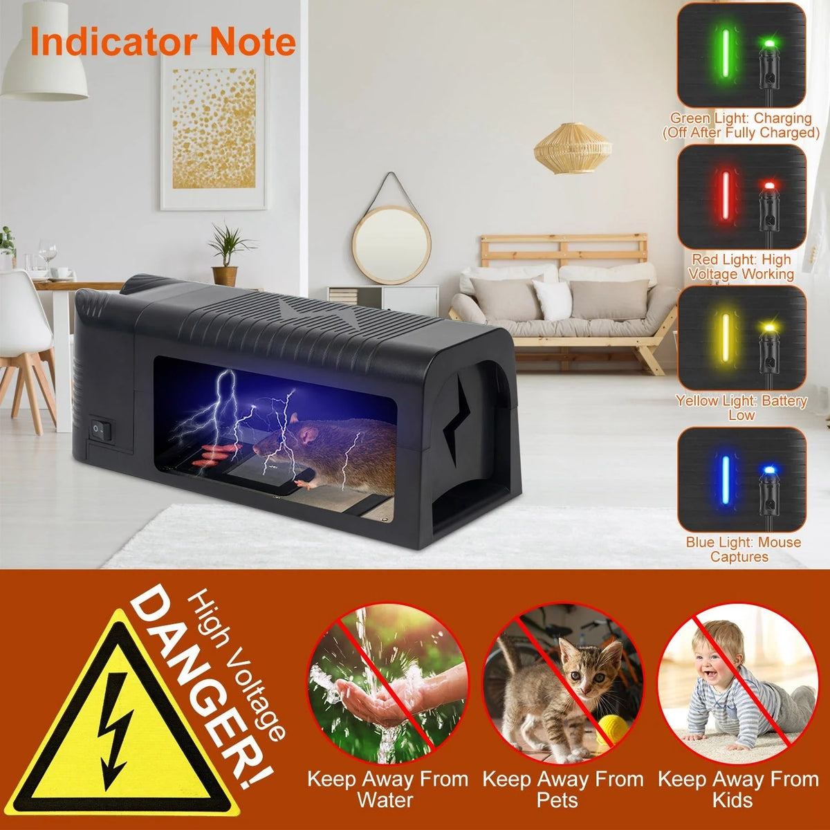 Electric Rat Trap Rechargeable Reusable 1800V
