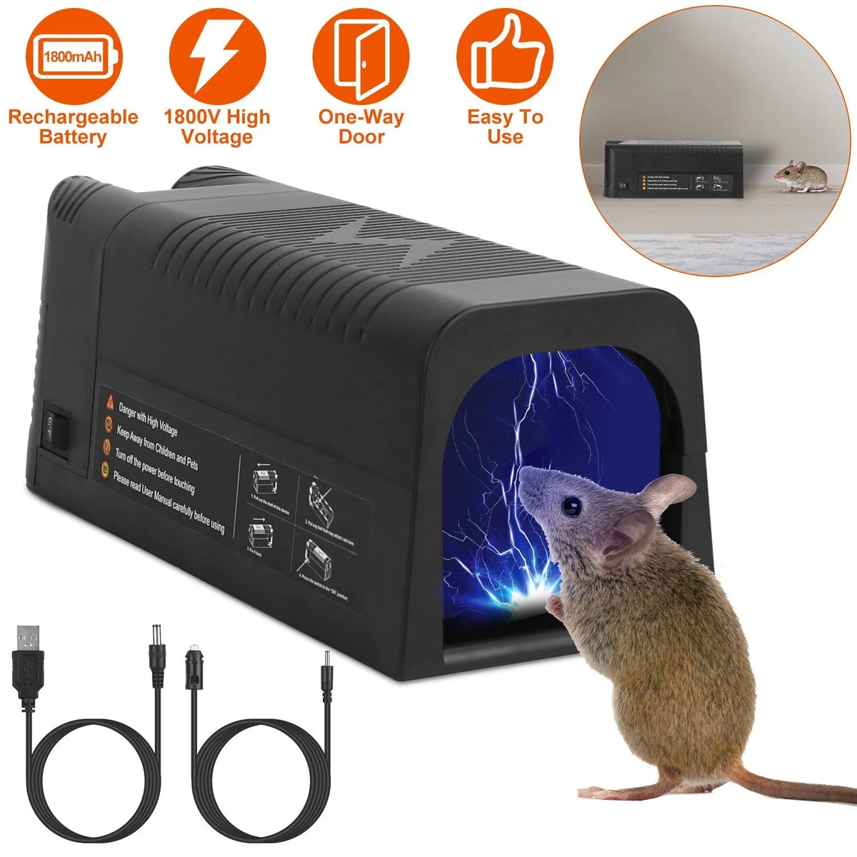 Electric Rat Trap Rechargeable Reusable 1800V