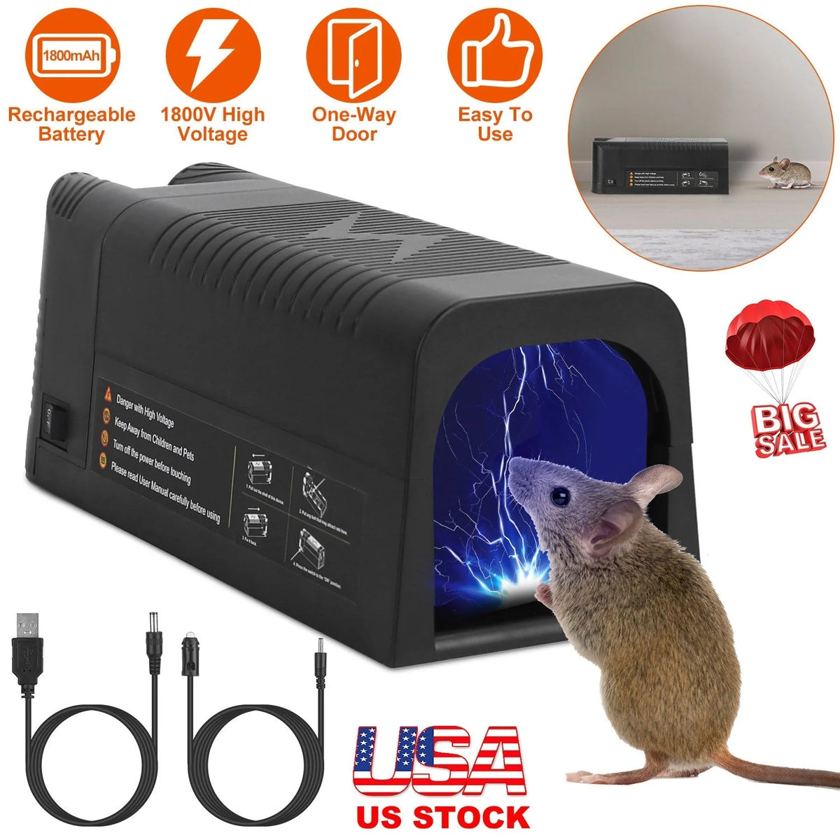 Electric Rat Trap Rechargeable Reusable 1800V