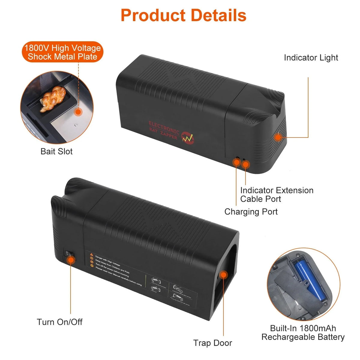 Electric Rat Trap Rechargeable Reusable 1800V