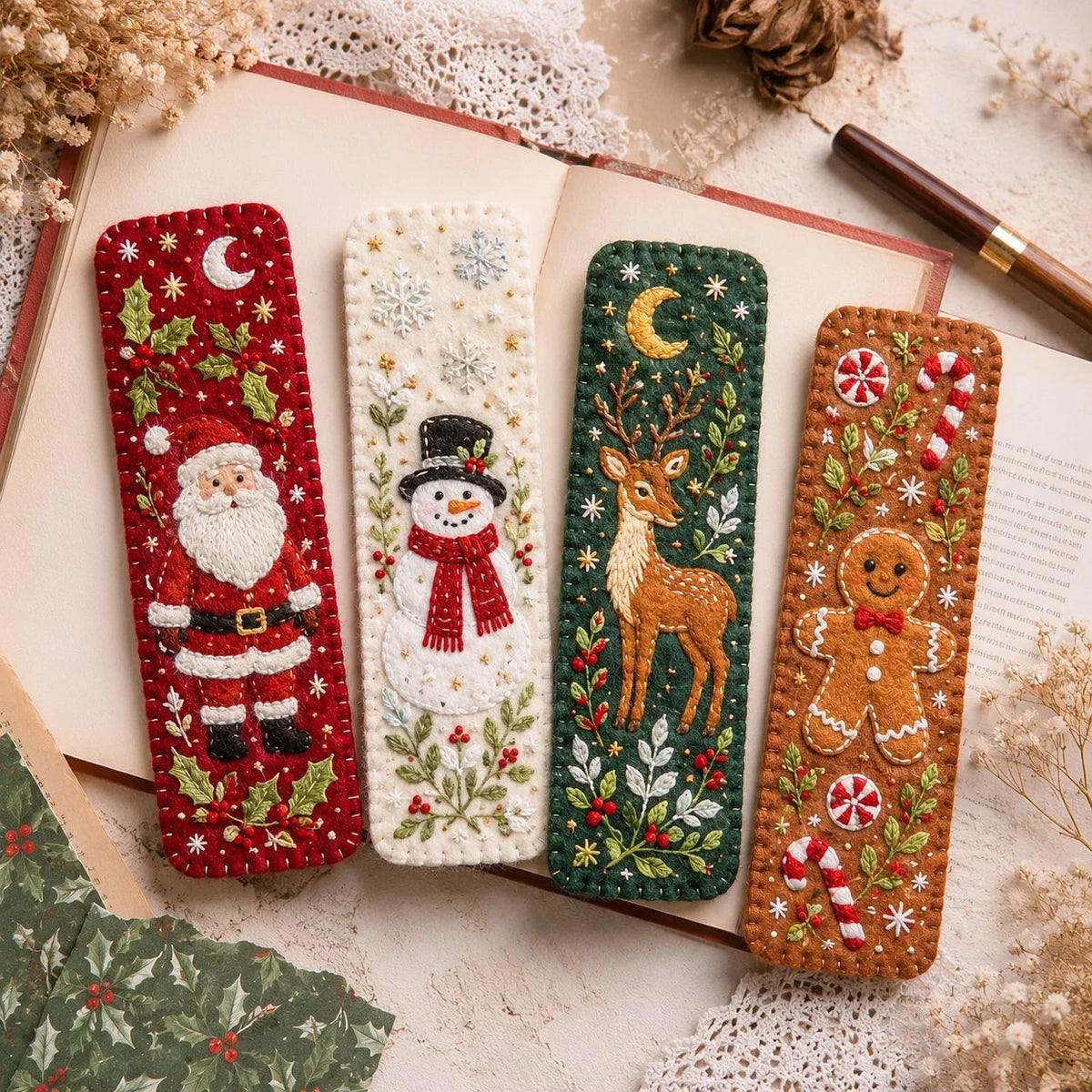 Embroidery Bookmark Kit Felt Christmas Designs Beginner-Friendly