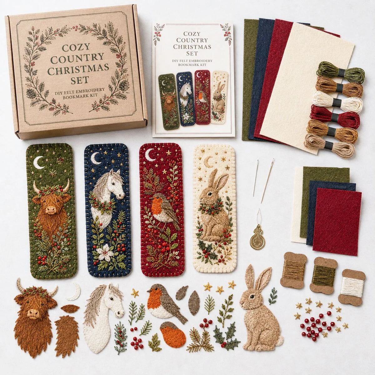 Embroidery Bookmark Kit Felt Christmas Designs Beginner-Friendly